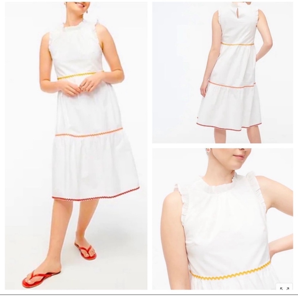 J. Crew Tiered midi ruffle dress with Pockets and side zip.